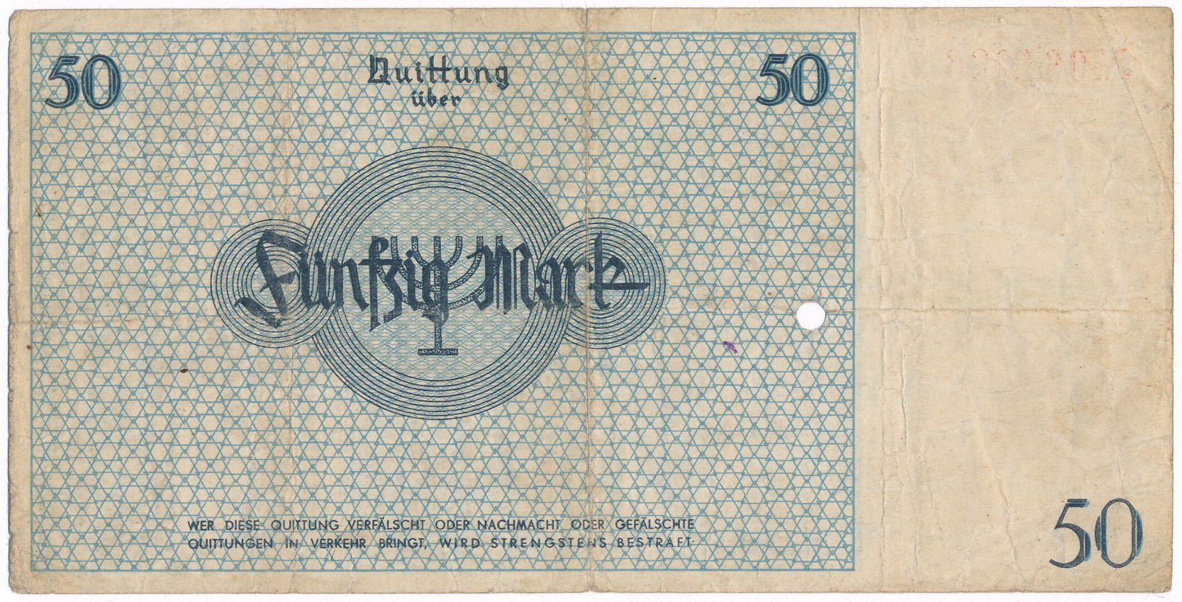 Getto Łódź 50 marek 1940 (PERFORACJA) Ostatnia emisja